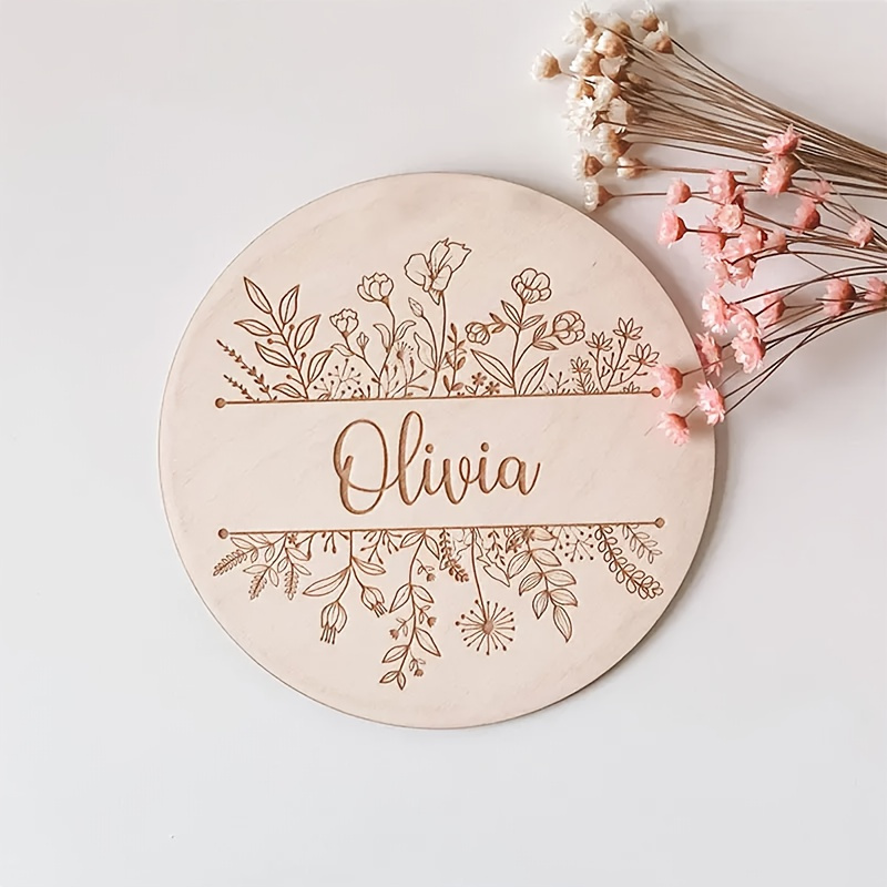 Woodworking Room - Plaque de nom gravée florale personnalisée,